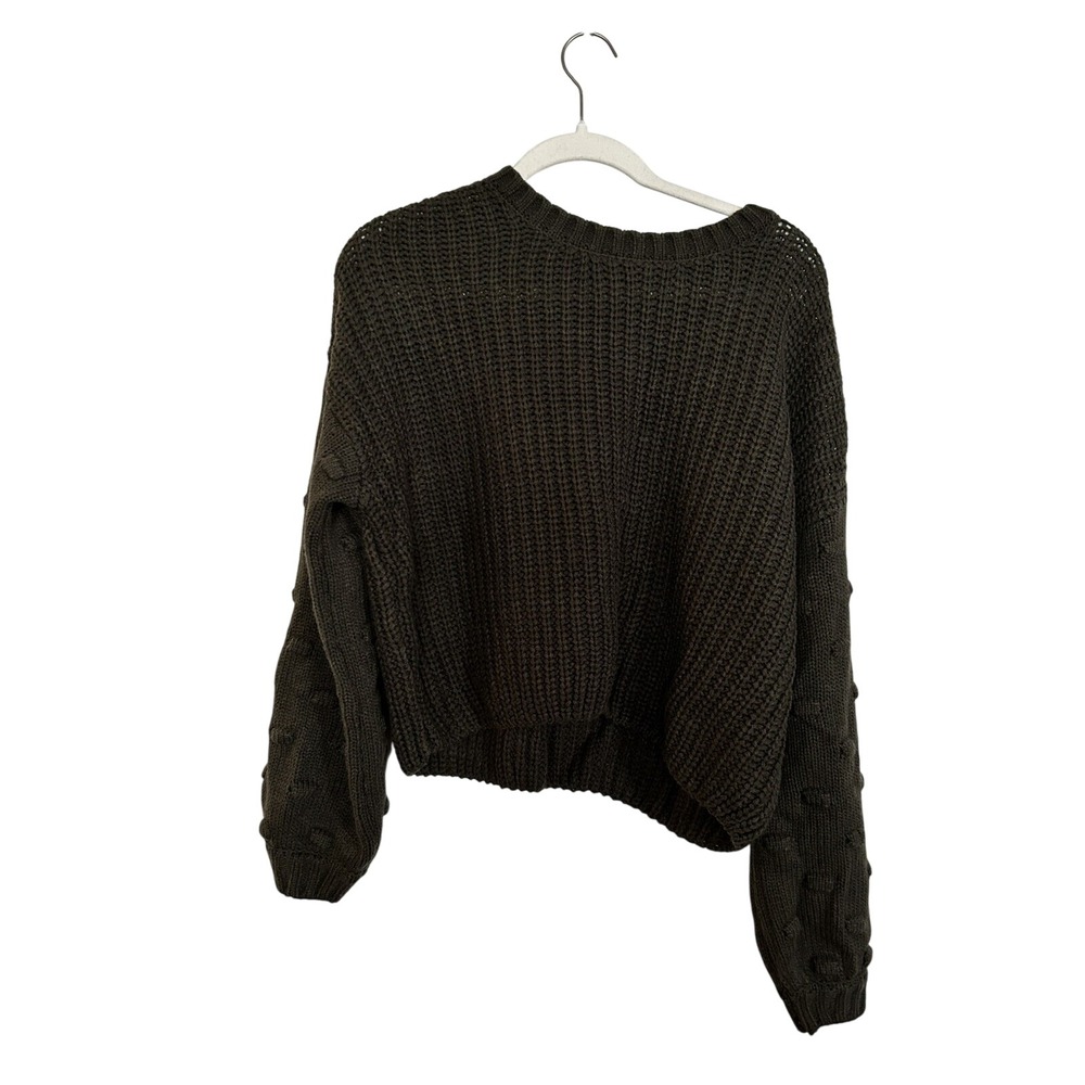 Moon & Madison Olive Green Cropped Sweater Womens Medium Boxy Textured Dot